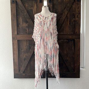 Doll & company firecracker red white & blue open weave fringe poncho coverup M/L